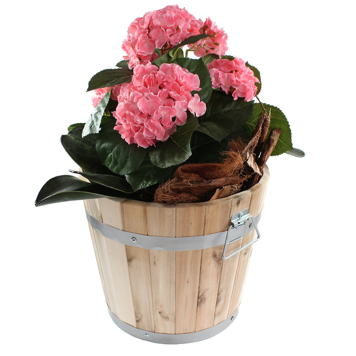 Pflanztopf rund mit Griffen Pflanzkübel aus Holz 33 cm Holzfass optik Blumenkübel Blumentopf natur