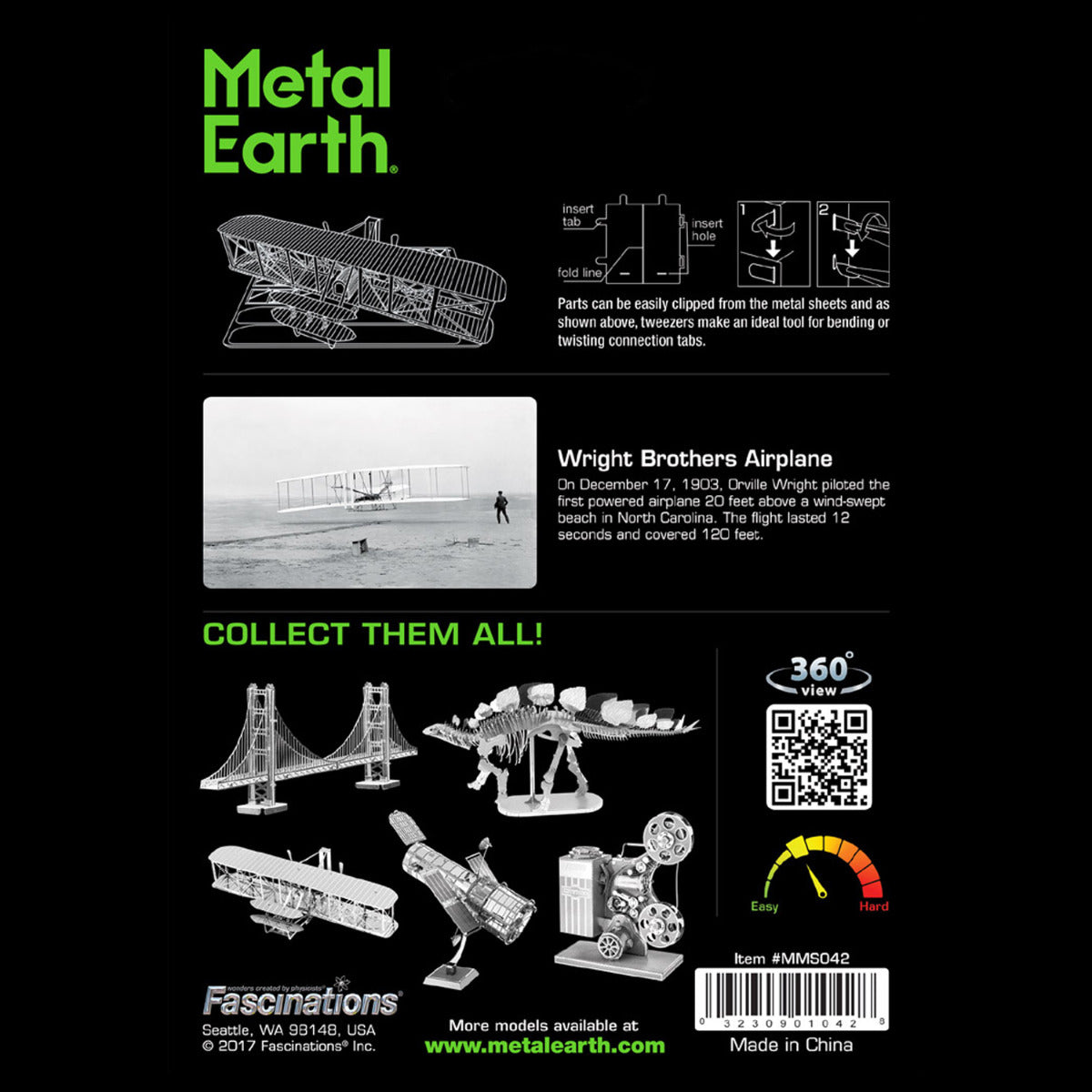 Metal Earth Wright Brothers Airplane Flugzeug MMS042 3D Figur Metallbausatz