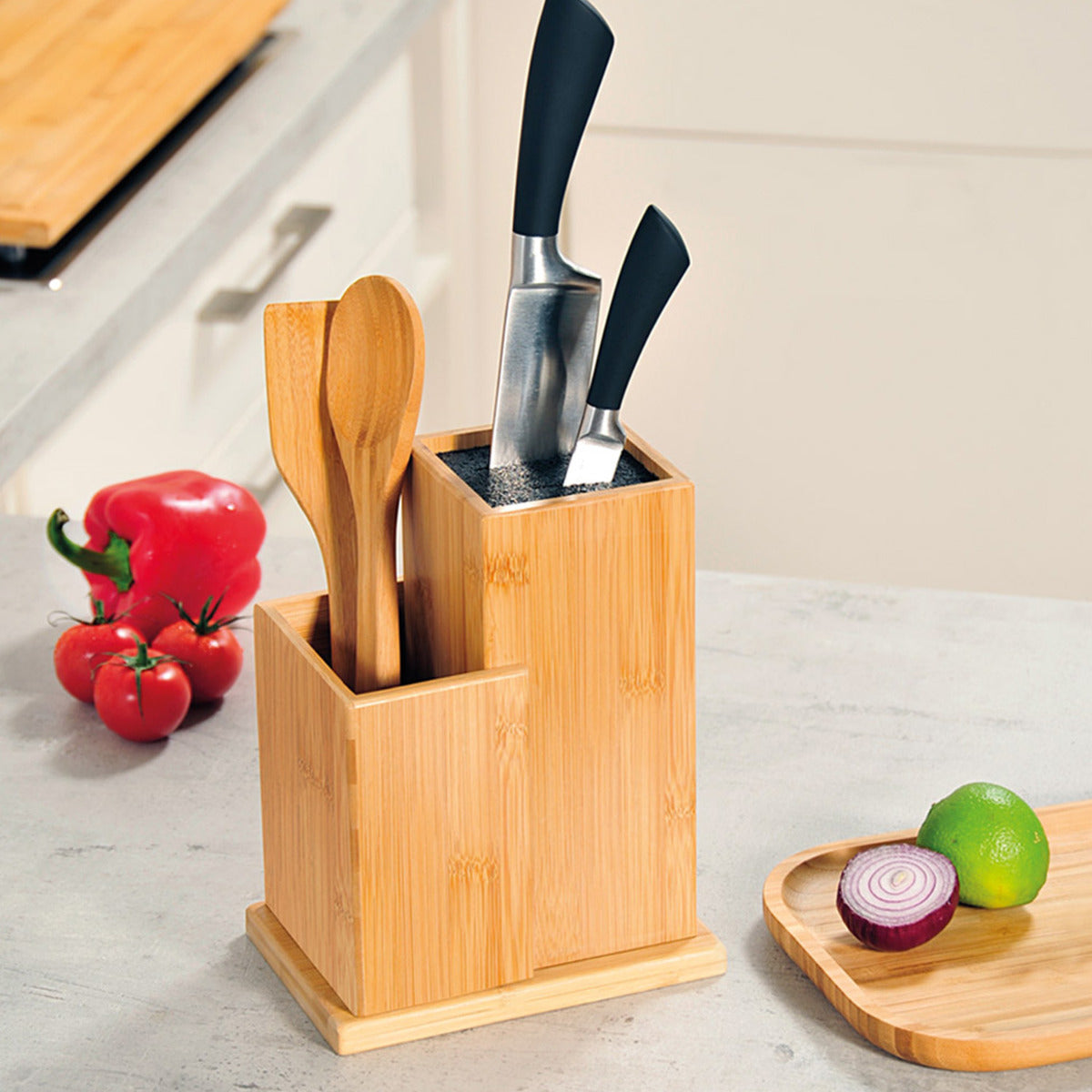 Messerblock ohne Messer mit Kunststoffborsten Bambus Messerblock Holz leicht zu Reinigen
