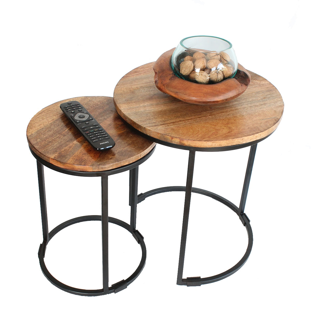 Beistelltische 2er Set Blumentische Pflanzentische Metall mit Holzplatte