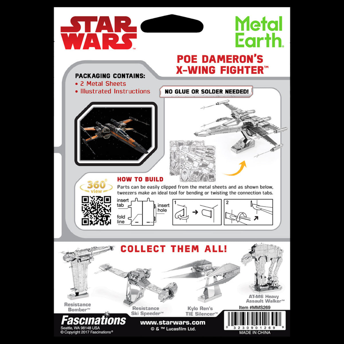 Metal Earth STAR WARS EP 7 PD X-Wing Fighter Poe Dameron's MMS269 3D Figur Metallbausatz