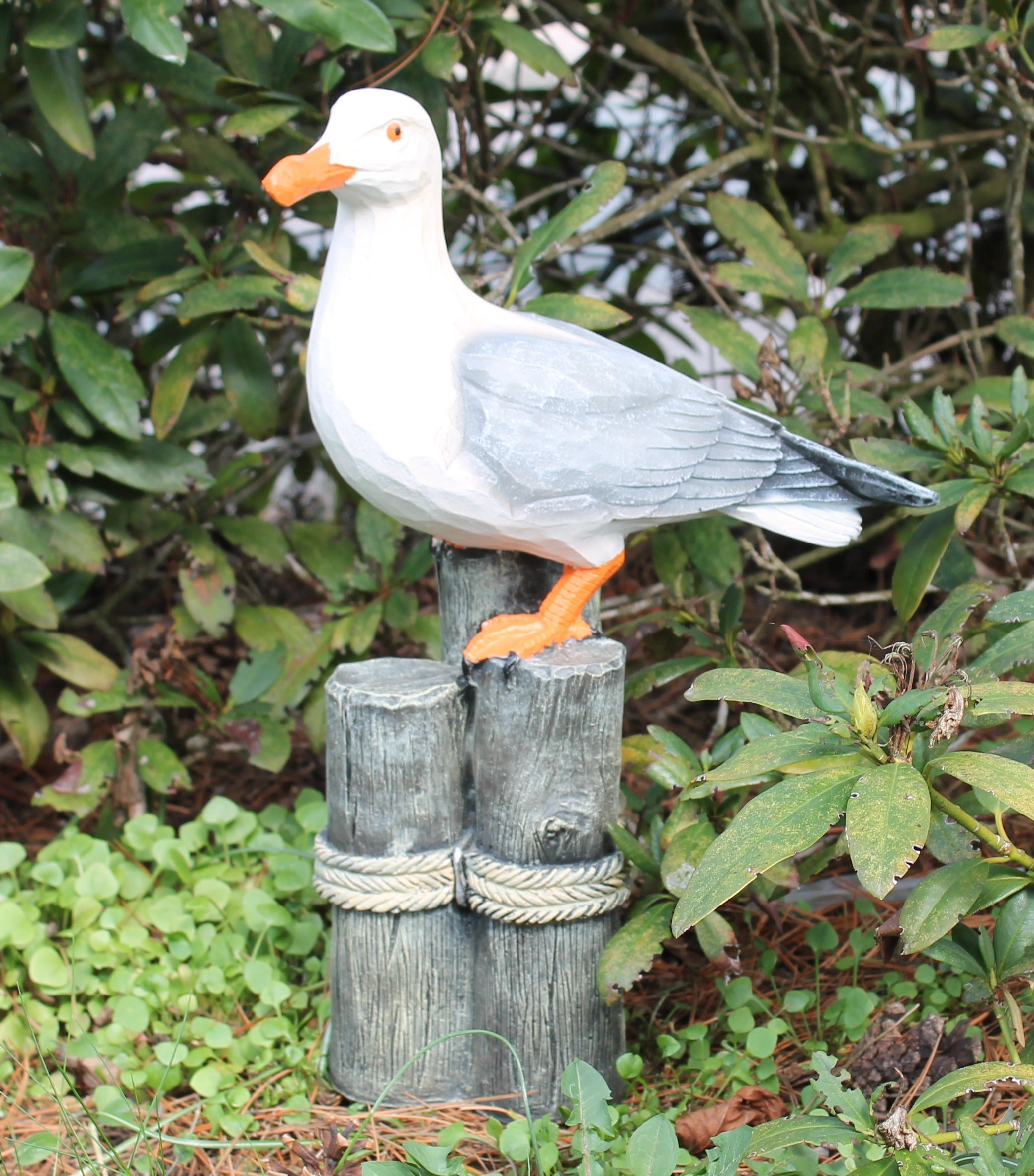 Möwe Figur Holzschnitt Optik Garten Dekoration Fensterbank Möwe auf Poller Dekofigur