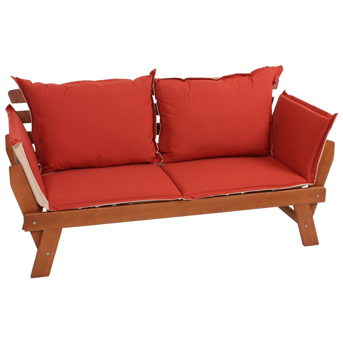 Gartenbank FORTUNA 2-Sitzer Polster-Set Armlehnen umklappbar Gartenliege Recamiere Holz Eukalyptus FSC 100%