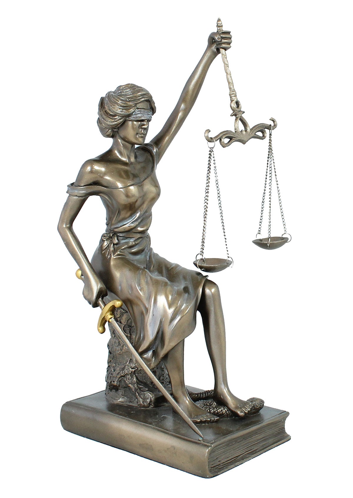 Dekofigur Justitia Göttin der Gerechtigkeit Skulptur Plastik bronziert 29 cm mit Waage Schwert Augenbinde