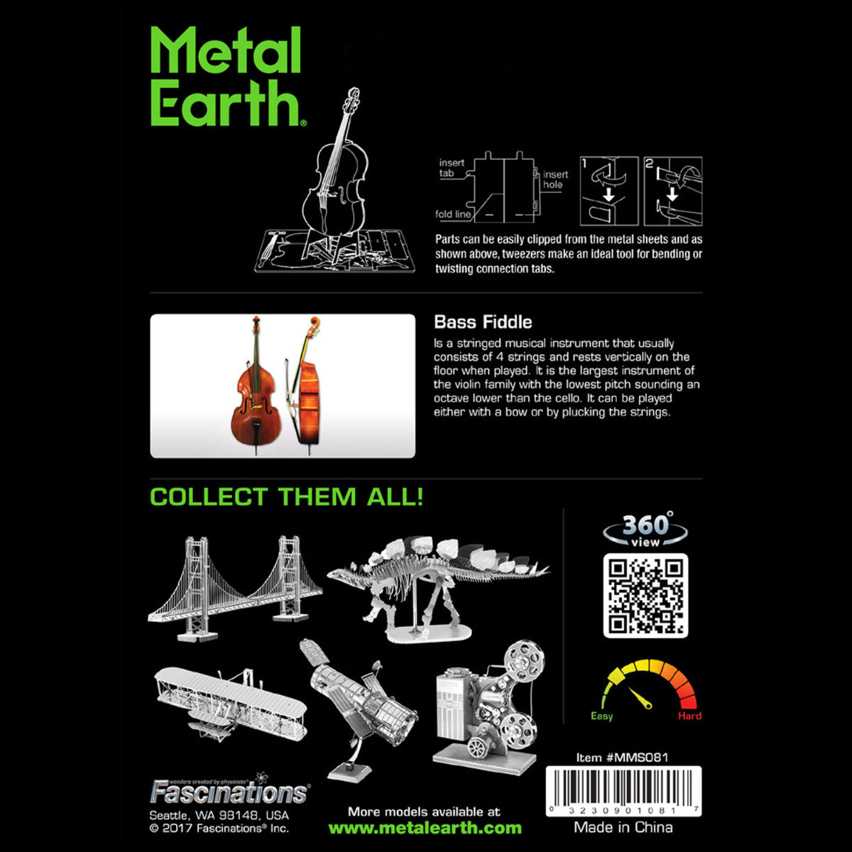 Metal Earth Metallbausätze MMS081 Bass Fiddle Bass Geige Metall Modell