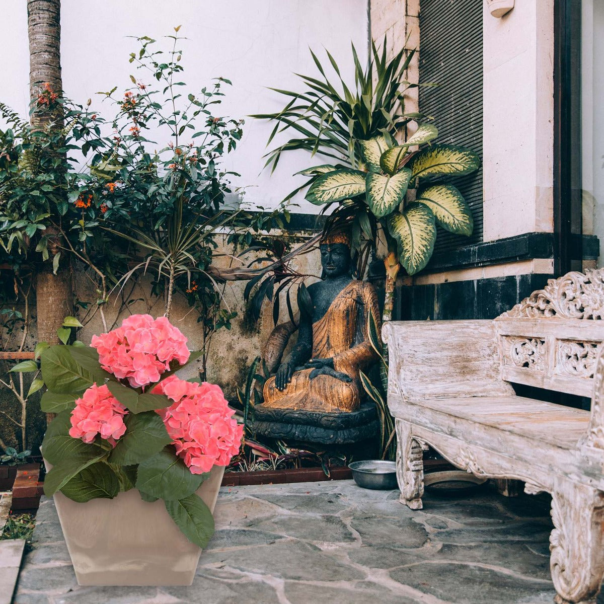 Blumentopf eckig 40 x 40 cm Ecostone Pflanzkübel Pflanztöpfe aus Recyclingmaterial Farbe Taupe