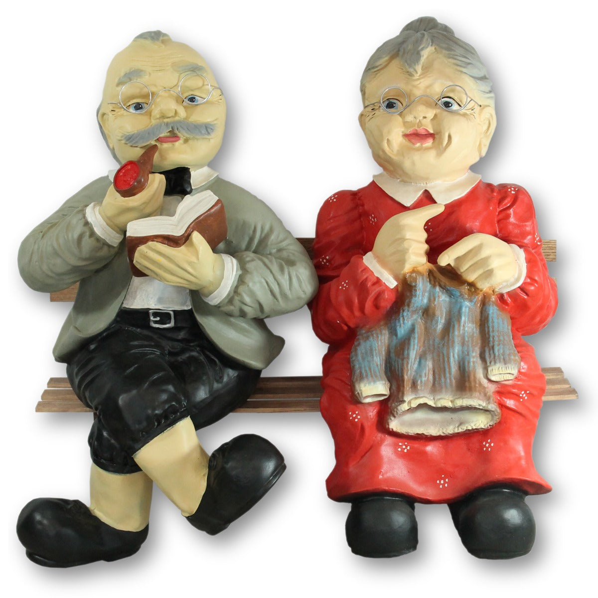 Gartenfigur Oma und Opa auf Bank XL Oma und Opa Figuren für den Garten