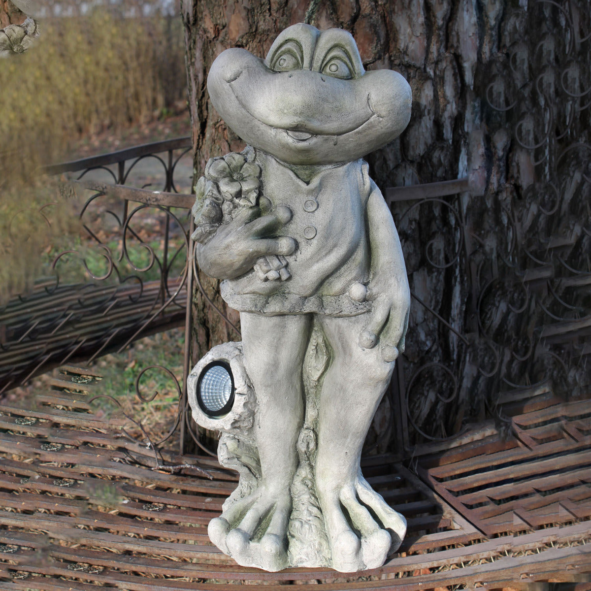 Dekofigur Frosch mit Solarlampe Gartenfigur Froschfigur Gartenleuchte Solar