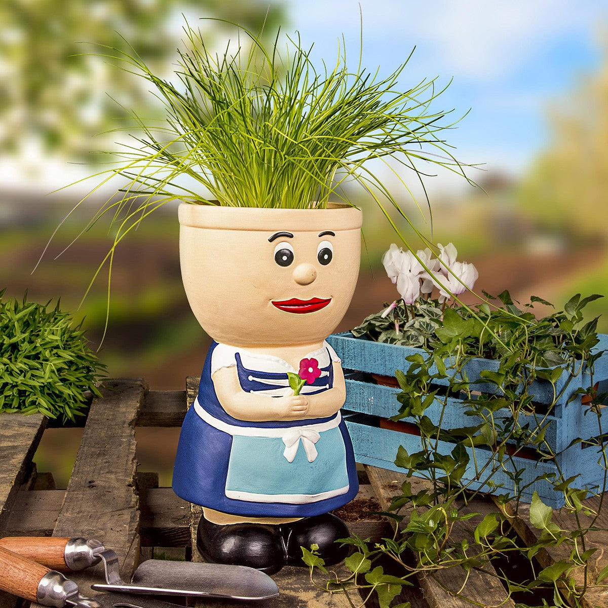 Blumentopf Figur Keramik Resi und Sepp Kräutertopf Übertopf Pflanztopf Bayerische Deko