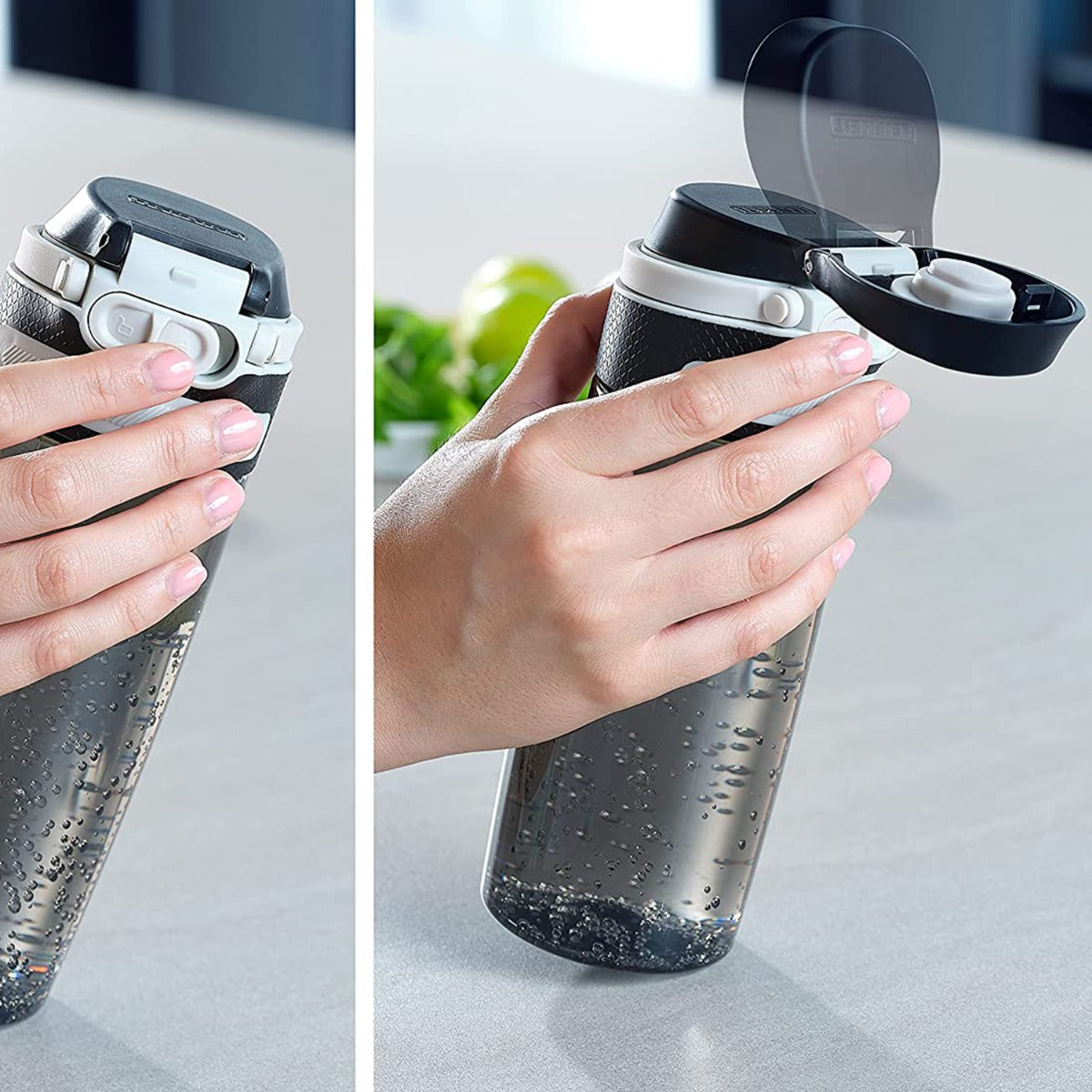 Leifheit Trinkflasche Flip 550ml Tritan schwarz mit Filter für Fruchteinsatz bruchsichere Tritanflasche