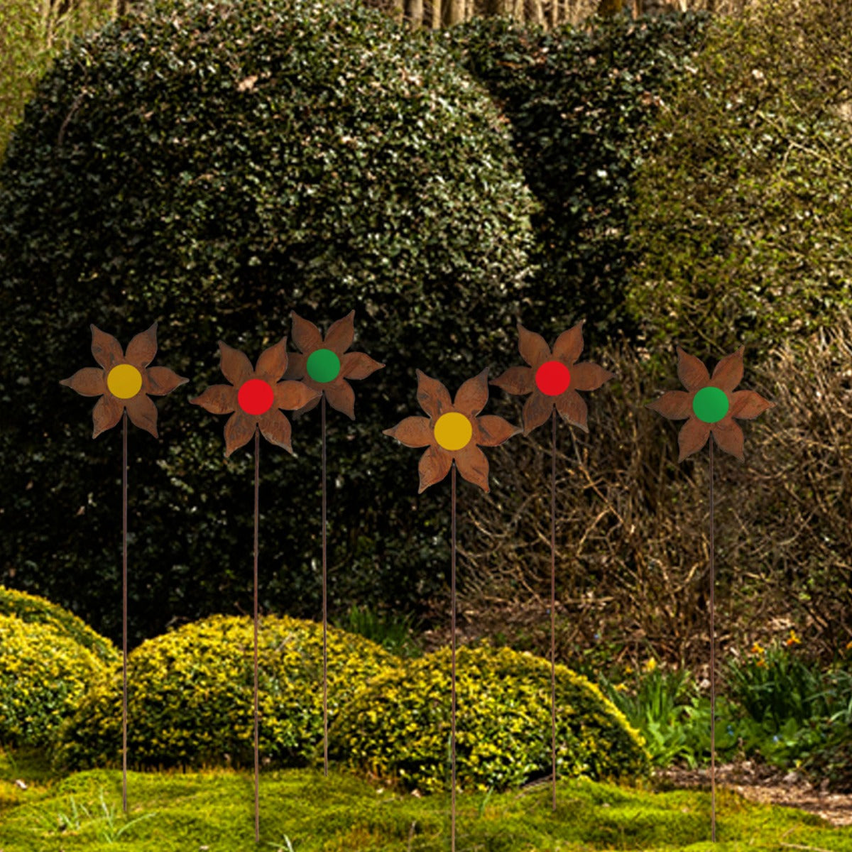 Gartenstecker Rost Blumen bunt 6 Stück Rost Deko Gartenstecker Blumen