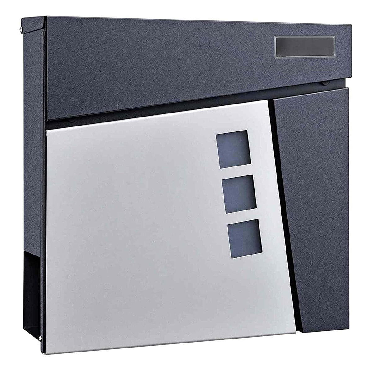 Briefkasten anthrazit mit Zeitungsrolle aus Metall mit Namensschild