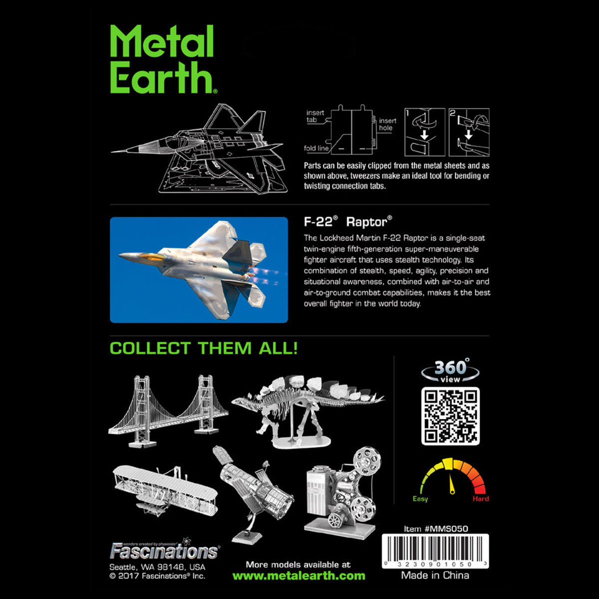 Metal Earth Metallbausätze MMS050 Lockheed Martin F-22 Raptor Flugzeug Metall Modell