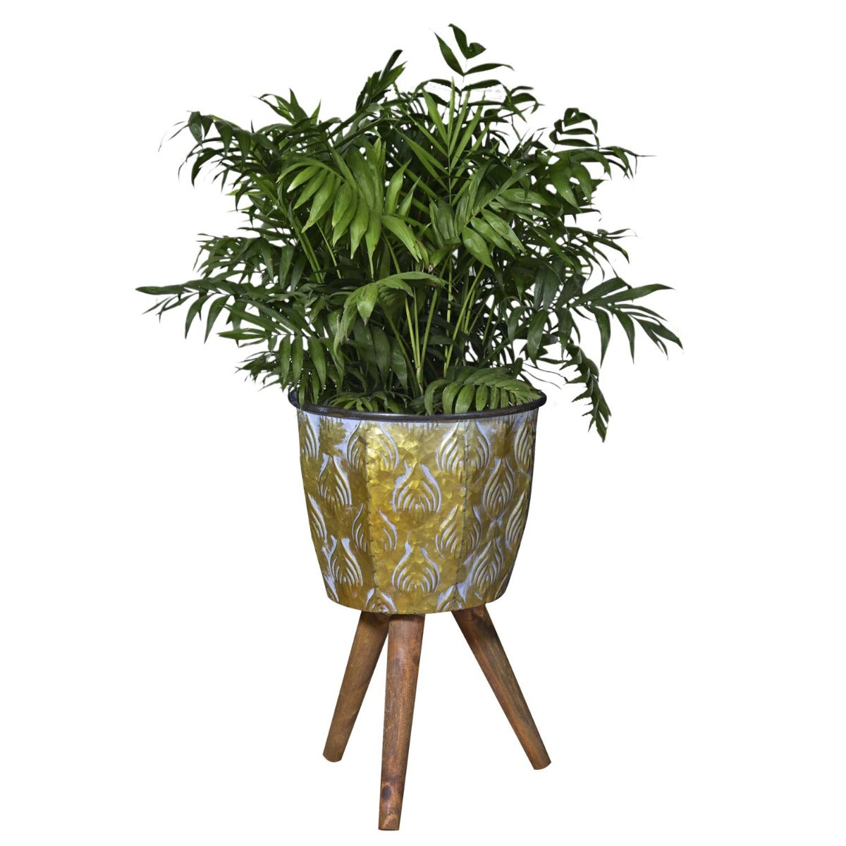 Pflanztopf Pflanzgefäß Zinktopf Ovum Tripot Gold 24,5cm Rund Blumentopf Metall Übertopf