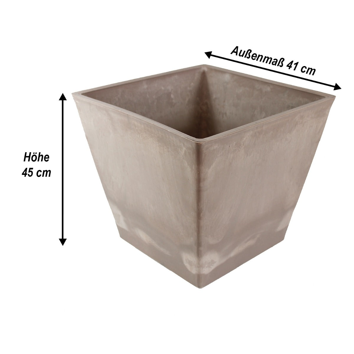 Blumentopf eckig 41 x 41 cm Ecostone Pflanzkübel Pflanztöpfe aus Recyclingmaterial Farbe Taupe