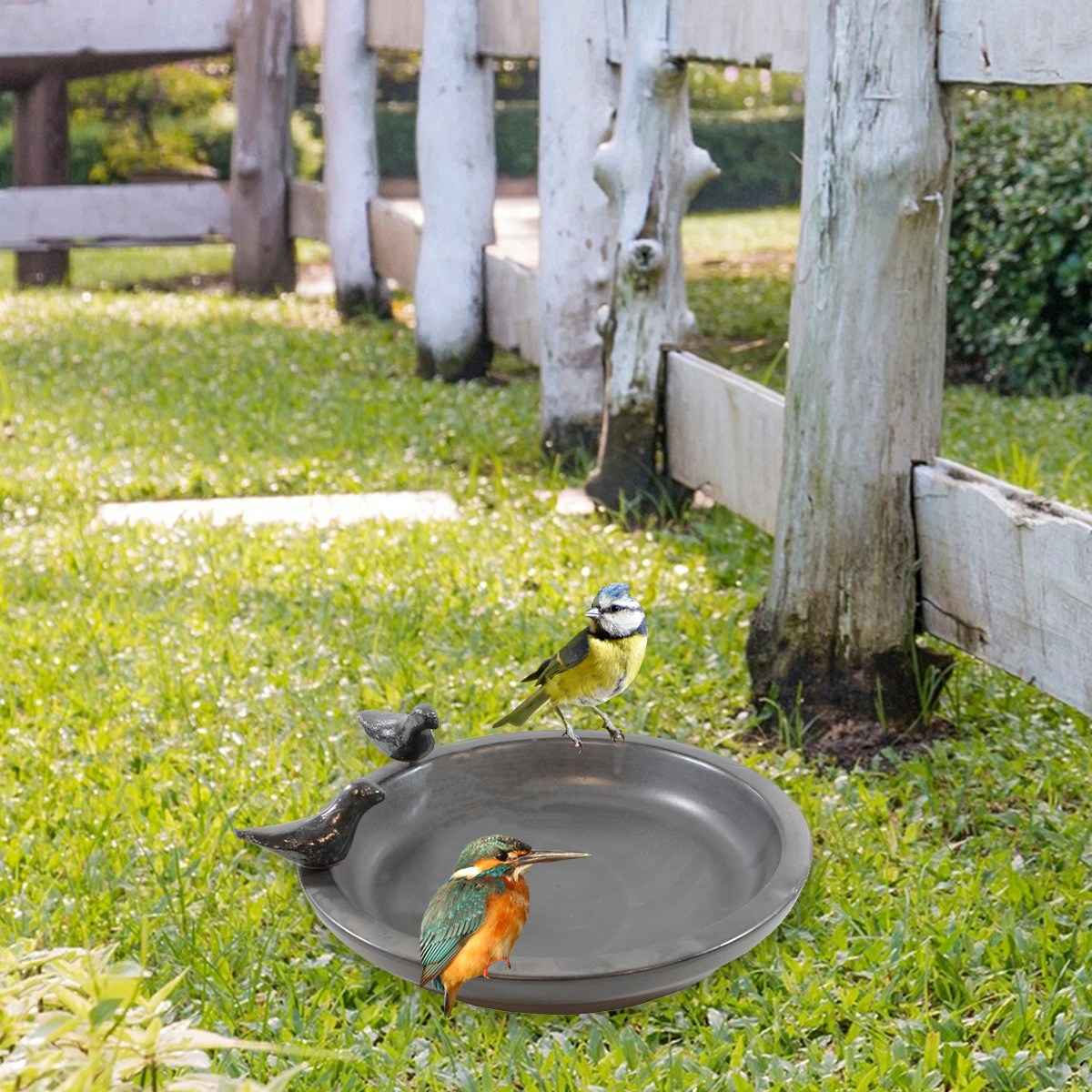 colourliving Vogeltränke für den Garten 30 cm matt schwarz Keramik Vogeltränke rund Vogelbad Garten