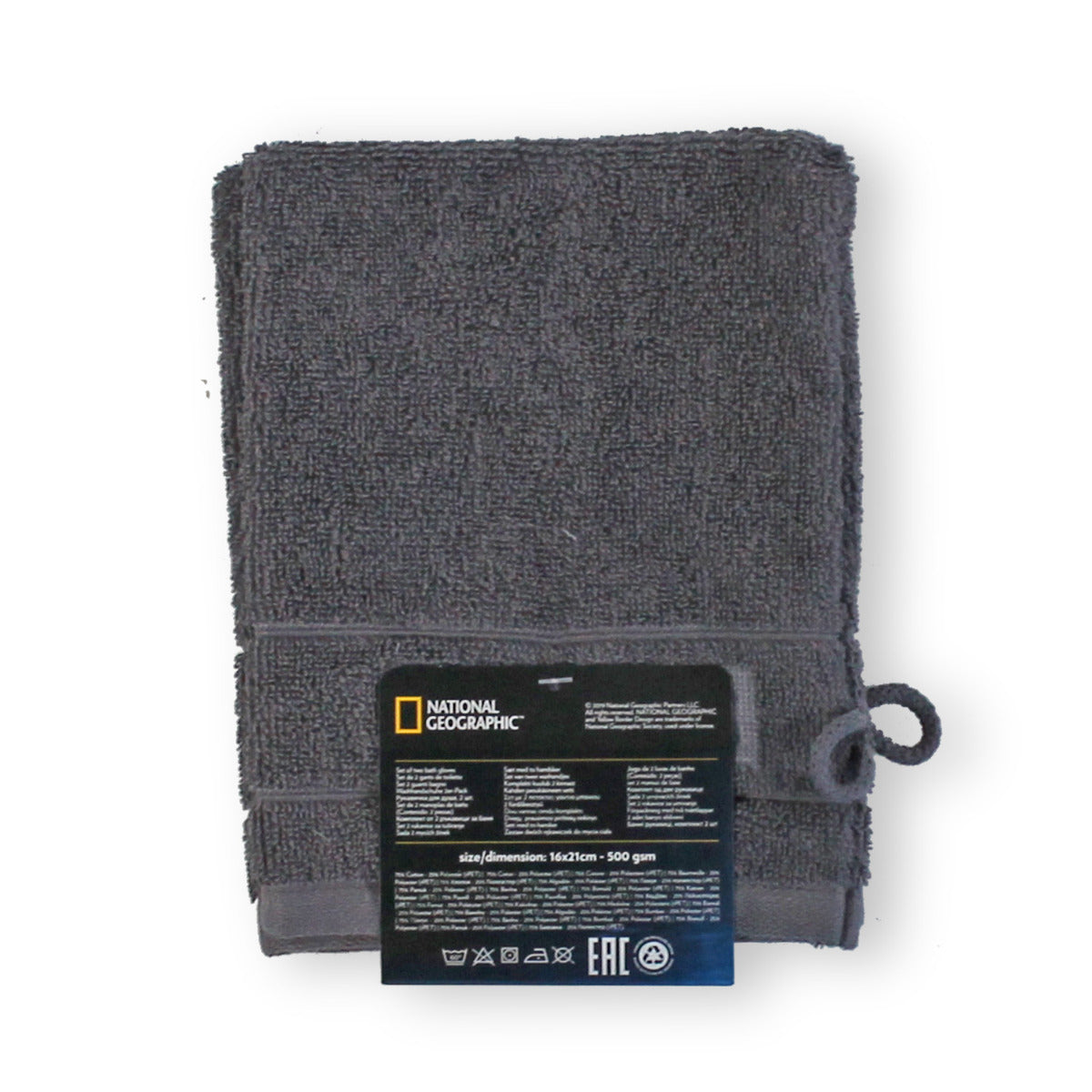 National Geographic Waschlappen 2er Set 16x21 grau Waschhandschuh Trockentuch