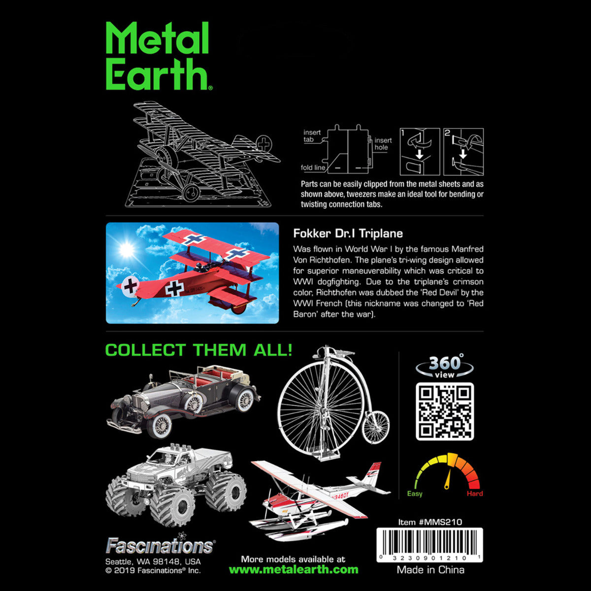 Metal Earth Metallbausätze MMS210 Tri-Wing Fokker Roter Baron Metall Modell
