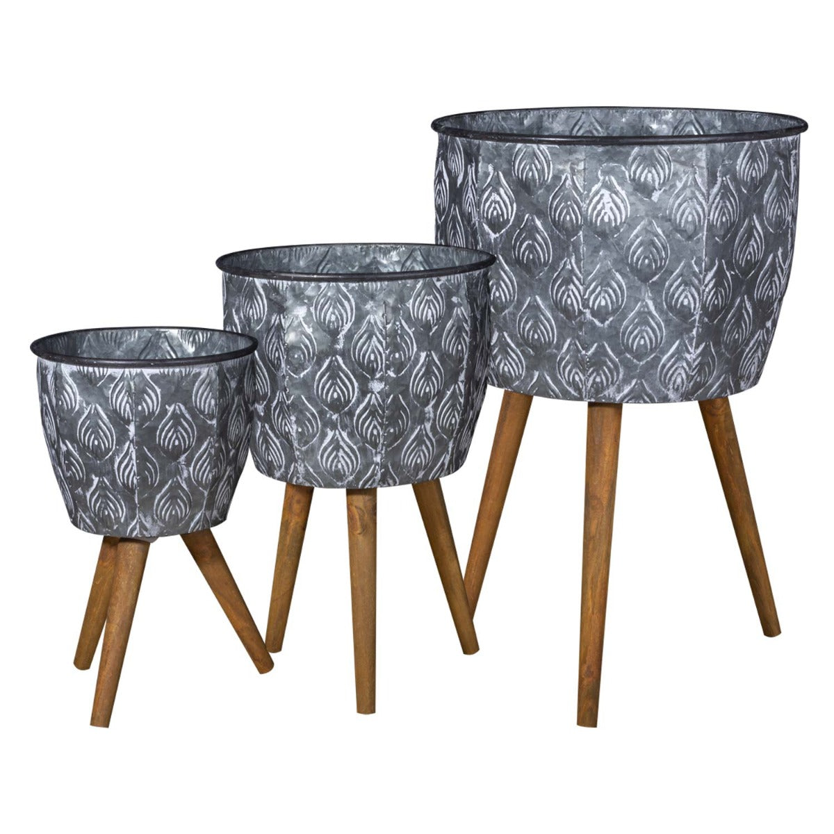 Pflanztopf Pflanzgefäß Zinktopf Ovum Tripot Old Grey 38cm Rund Blumentopf Metall Übertopf