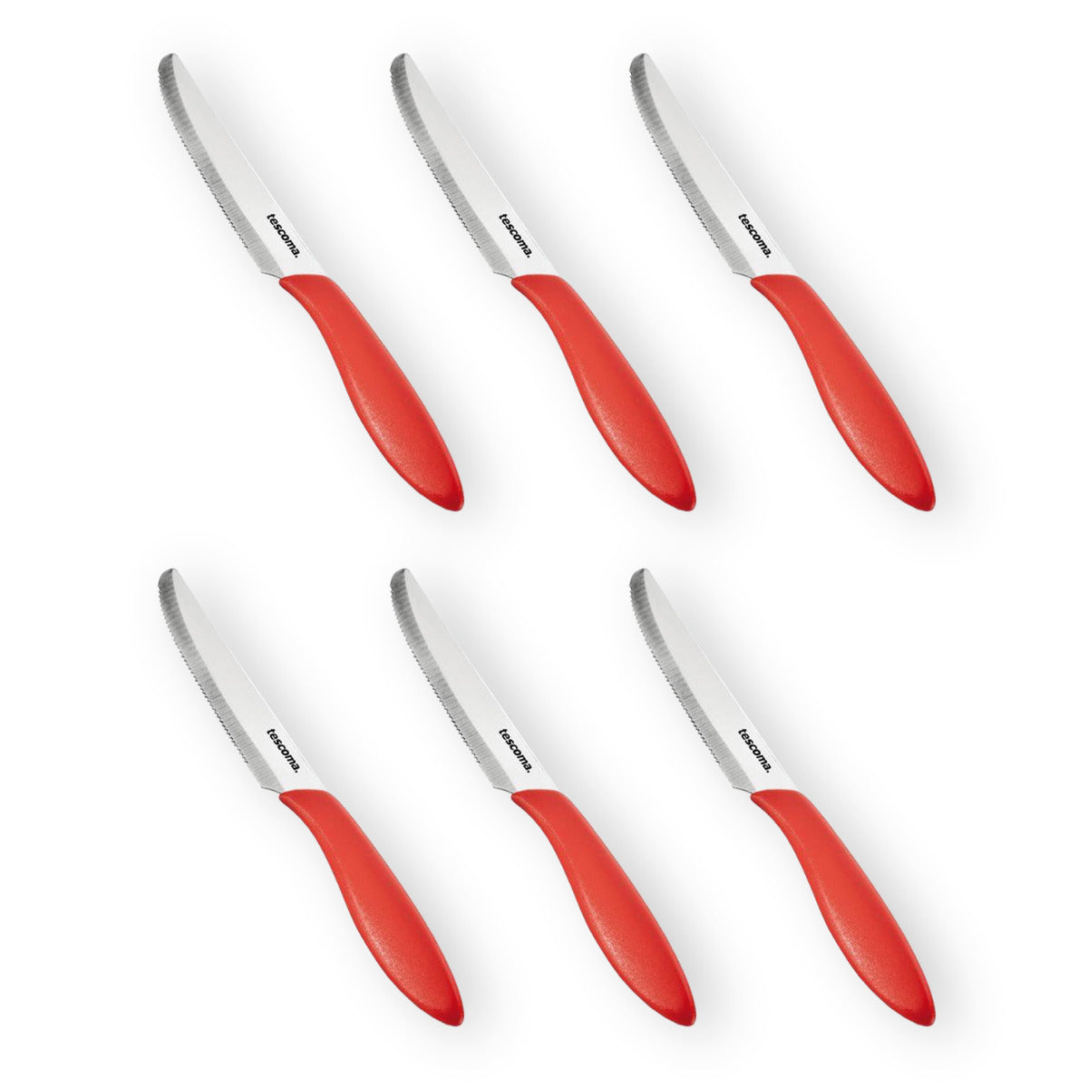 Tescoma scharfe Tafelmesser Set 6 teilig PRESTO rot Tafelmesser Wellenschliff