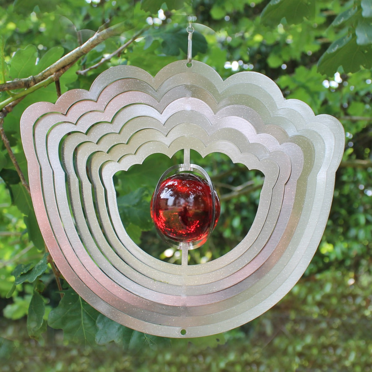 Windspiel Metall 3D Blume Edelstahl Windspiele hängend mit Glaskugel