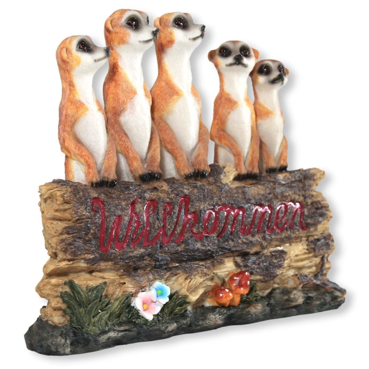 Gartenfigur Erdmännchen Familie Willkommens Schild Garten Dekoration