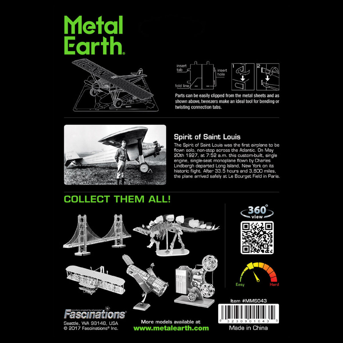 Metal Earth Metallbausätze MMS043 Spirit of Saint Louis Flugzeug Metall Modell