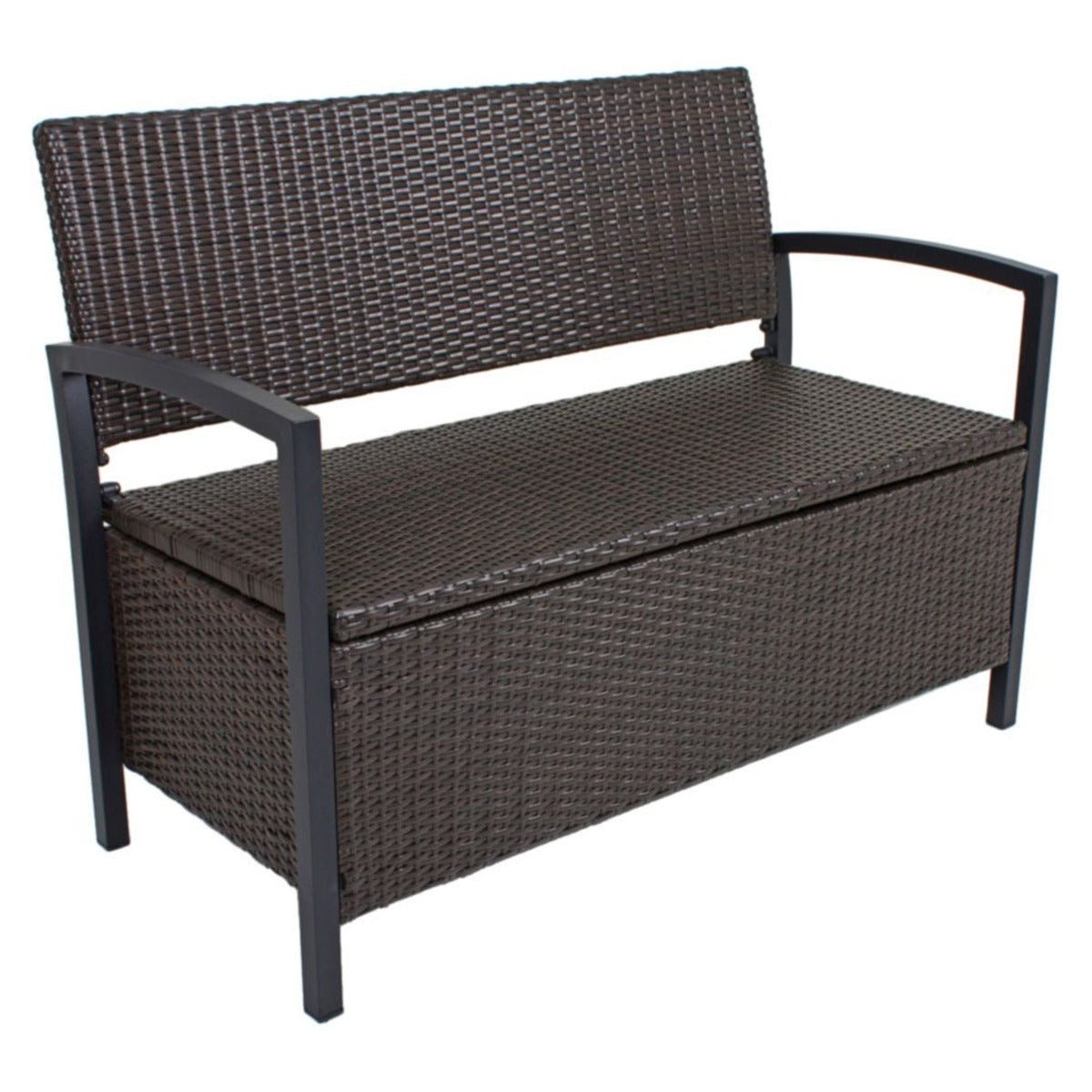 Garden Pleasure Parkbank Ferrara - 2-Sitzer Rattan Bank mit Stauraum, Coffee Braun, Gartenbank mit Stauraum, Poly-Rattan, Balkonbank mit Stauraum