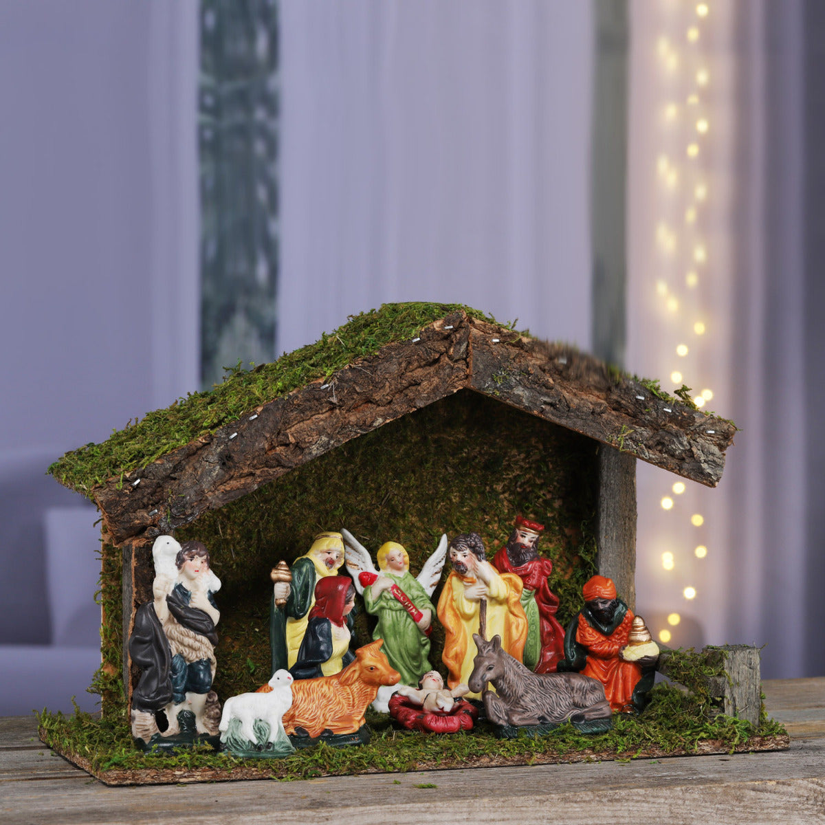 Weihnachtskrippe mit Krippenfiguren Krippe Weihnachten Holz