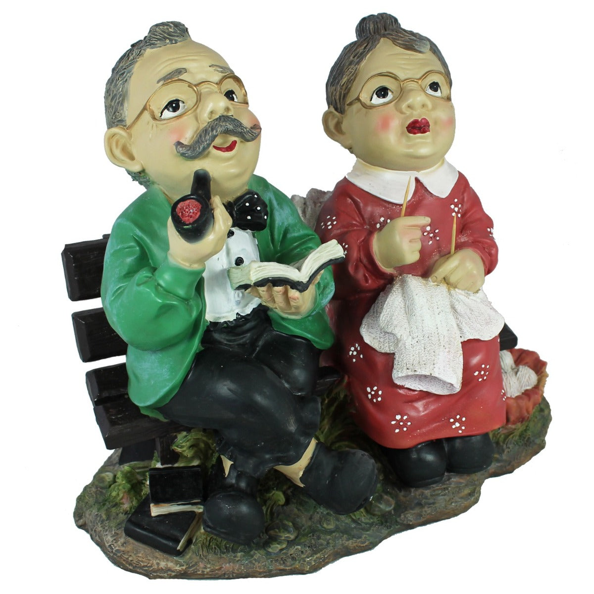 Gartenfigur Opa und Oma auf der Gartenbank Dekofigur Gartendekoration