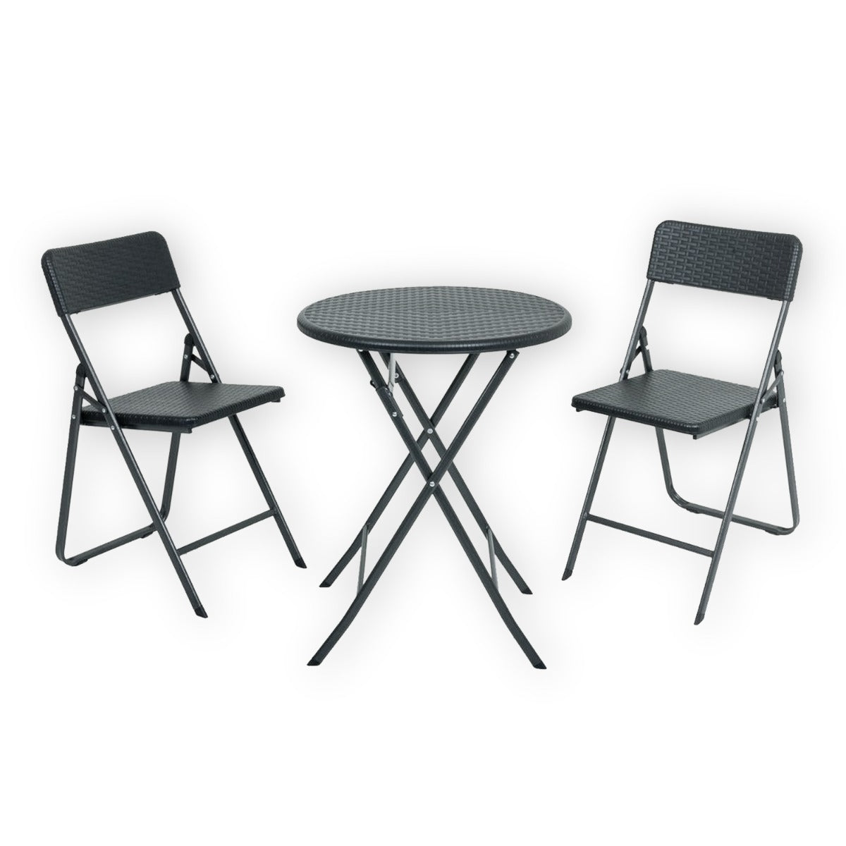Balkonset Rattan Optik Tisch 2 Stühle Balkonmöbel Terrassenmöbel platzsparend schwarz