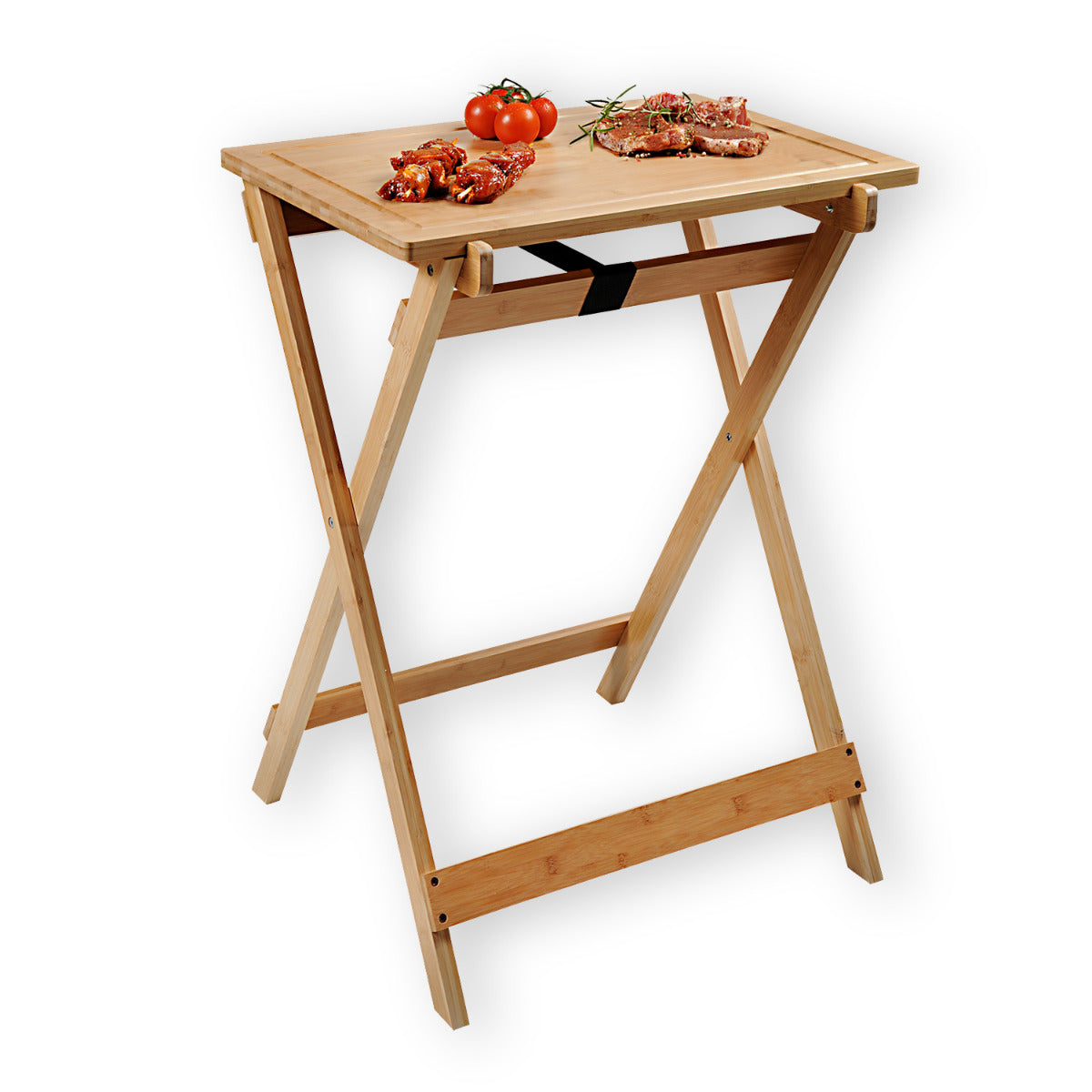 Serviertablett Tranchier- und Beistelltisch Schneidbrett mit Saftrille FSC Bambus 60x45x79 cm