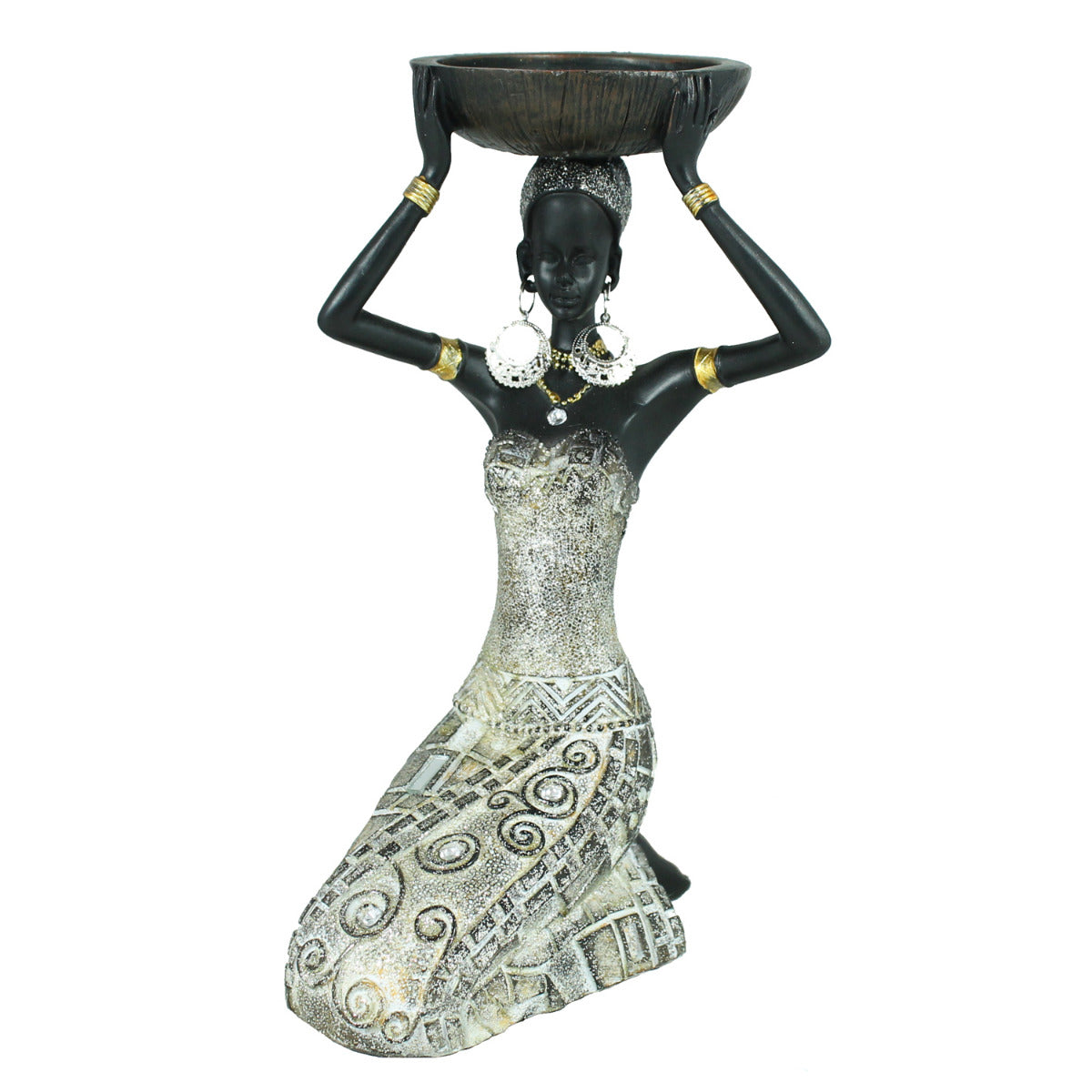 Afrika Deko Figur Frau mit einer Schale auf dem Kopf Afrikanische Dekofiguren