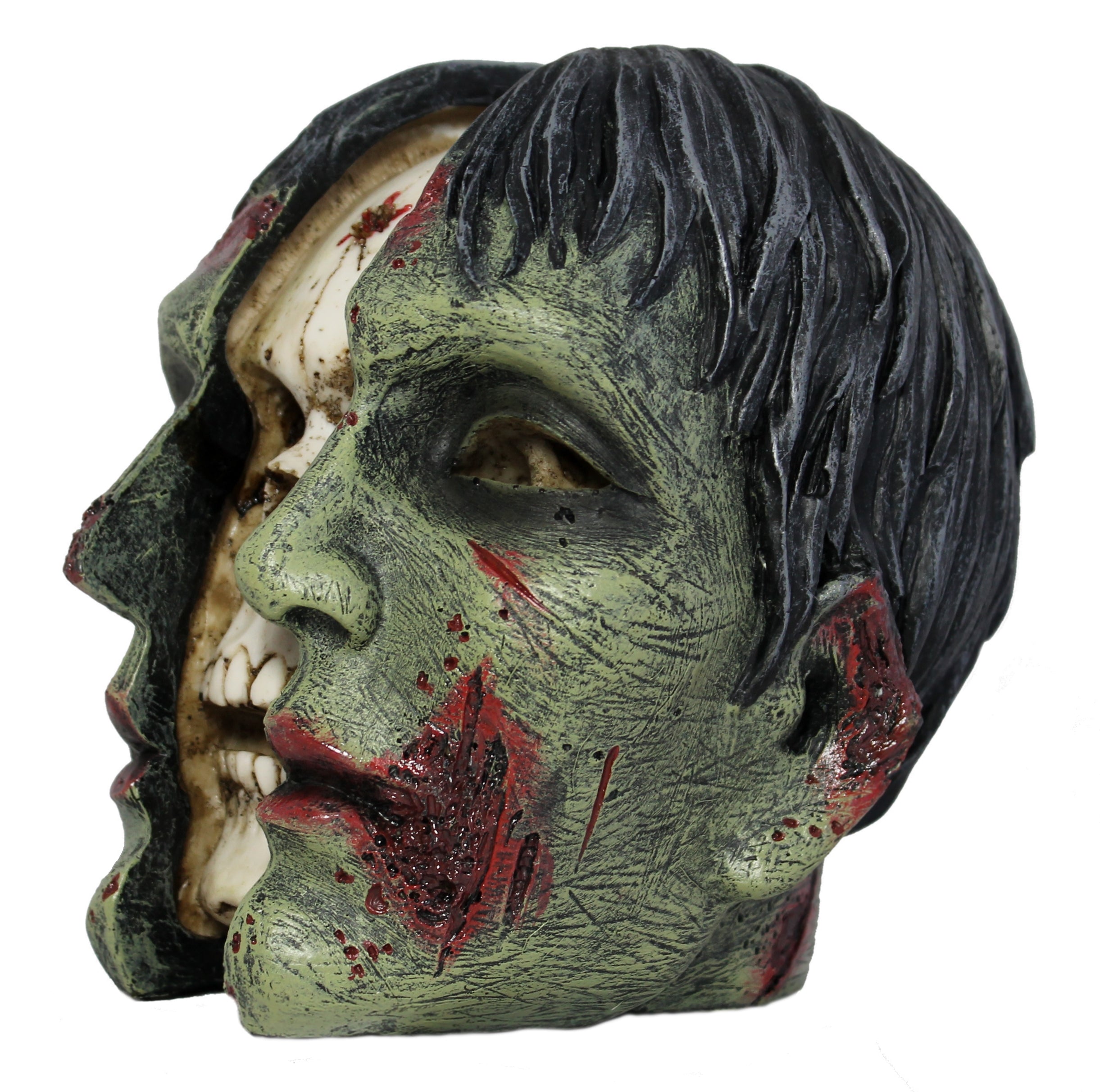 Dekofigur Zombie Zombiekopf Totenkopf Schädel Mystic Gothic Dekoration gespalten