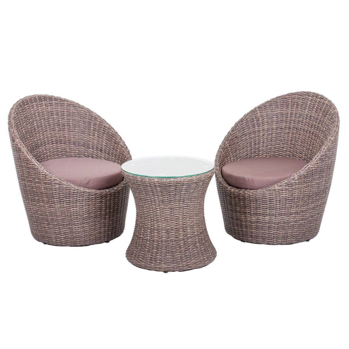 Garden Pleasure Club-Set Maribor, Balkon Lounge Set, Rattan Lounge Set für Balkon, wetterfest, Korianderbraun, inkl. Gartensessel & Tisch mit Glasplatte