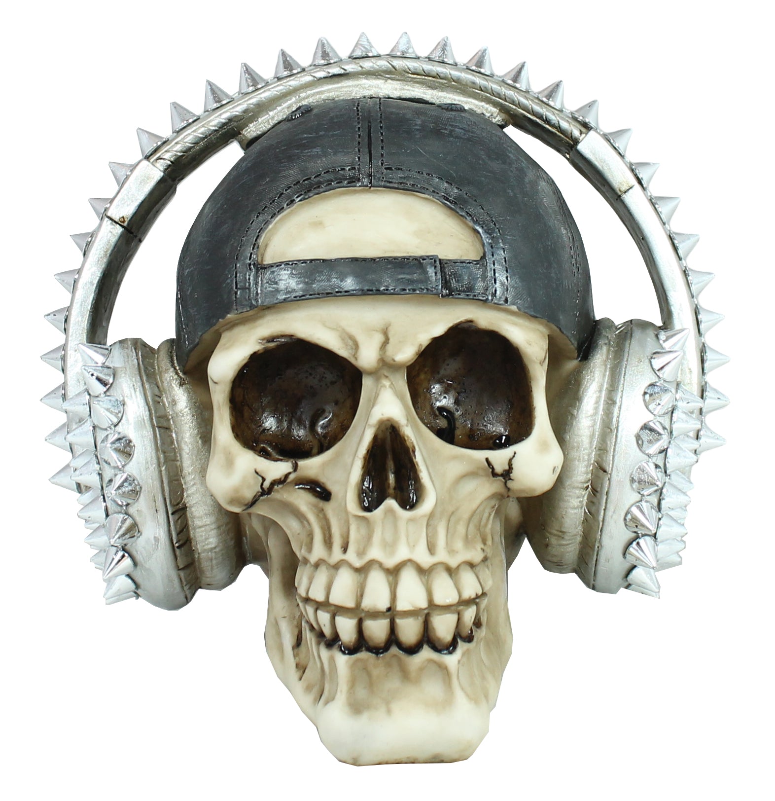 Dekofigur Totenkopf Cappy mit Kopfhörer und Stacheln Schädel Mystic Gothic Fantasy Dekoration