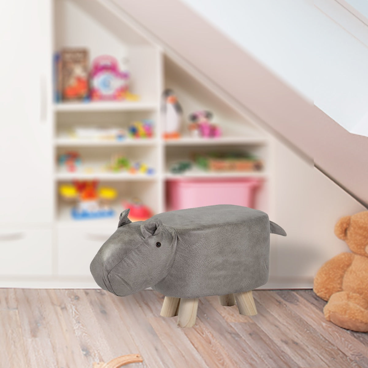 Tierhocker Hippo grau Kinderhocker Tier Hocker Holz Kinder Sitzhocker Hippo