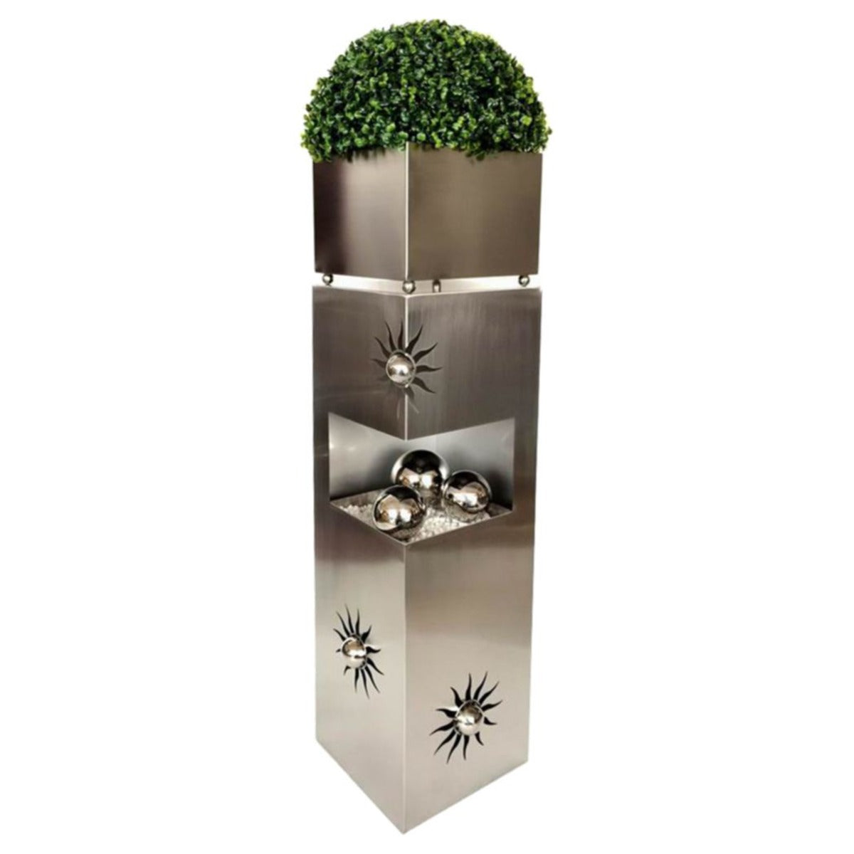 Pflanzsäule Edelstahl eckig mit Schale "Sonne" Pflanzschale Metall