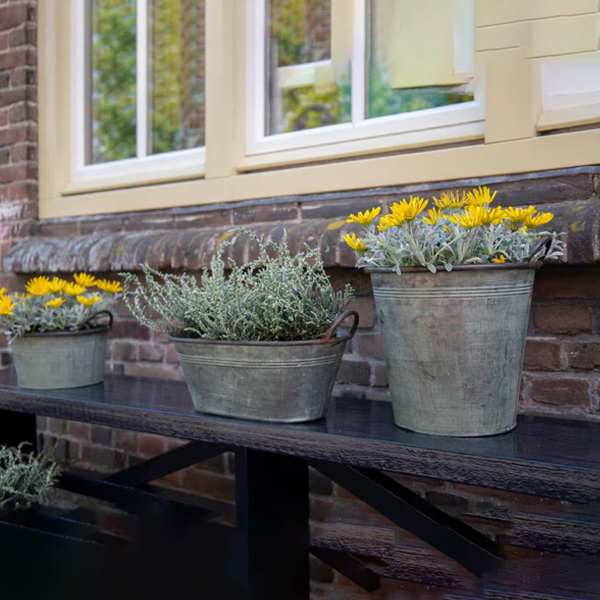 Pflanztopf Pflanzgefäß Zinktopf Old Green 35cm Ø Rund Blumentopf Metall Übertopf