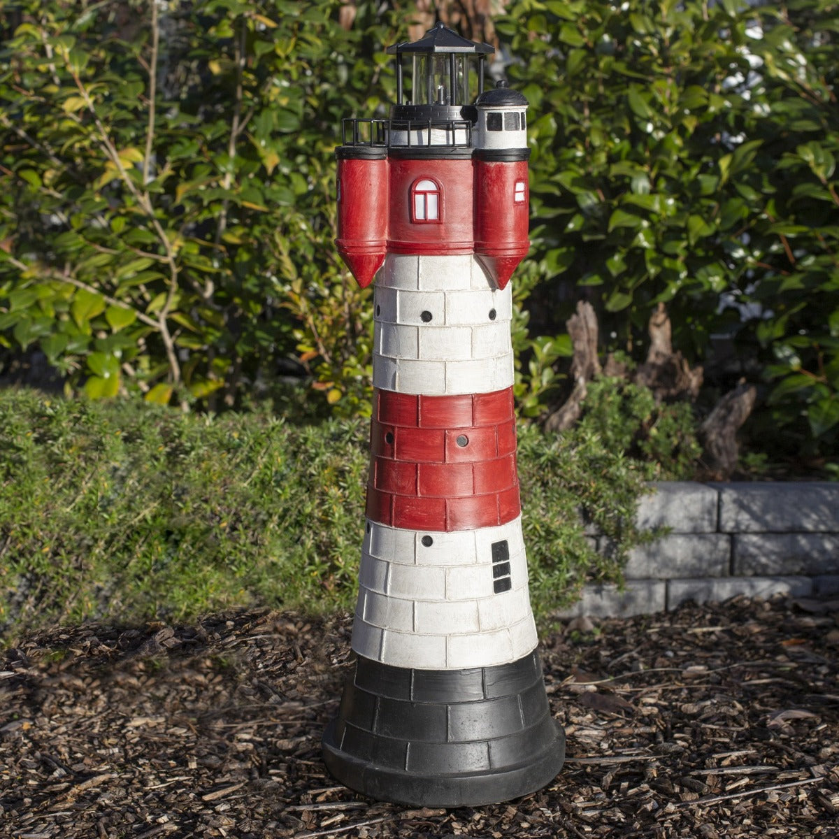 Leuchtturm Roter Sand Solar Leuchtturm 80 cm Maritime Deko LED Beleuchtung blinkend