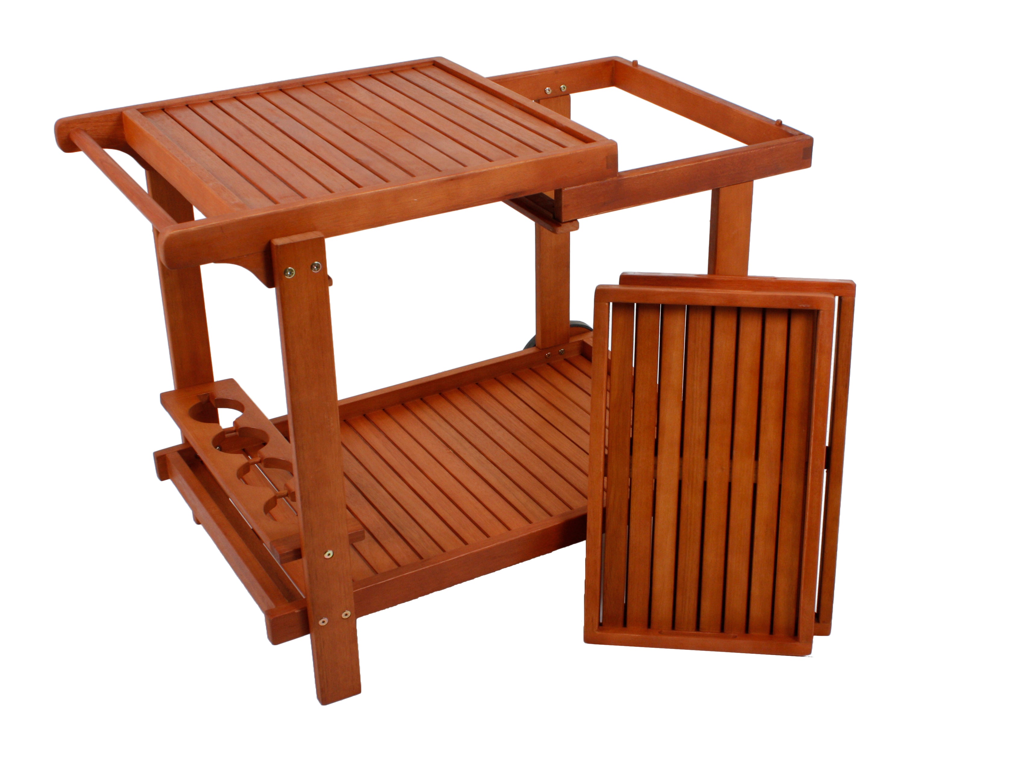 Servierwagen Beistelltisch HAYWARD Ablagetisch mit abnehmbaren Tabletts und Flaschenhalterung Holz Eukalyptus FSC 100%