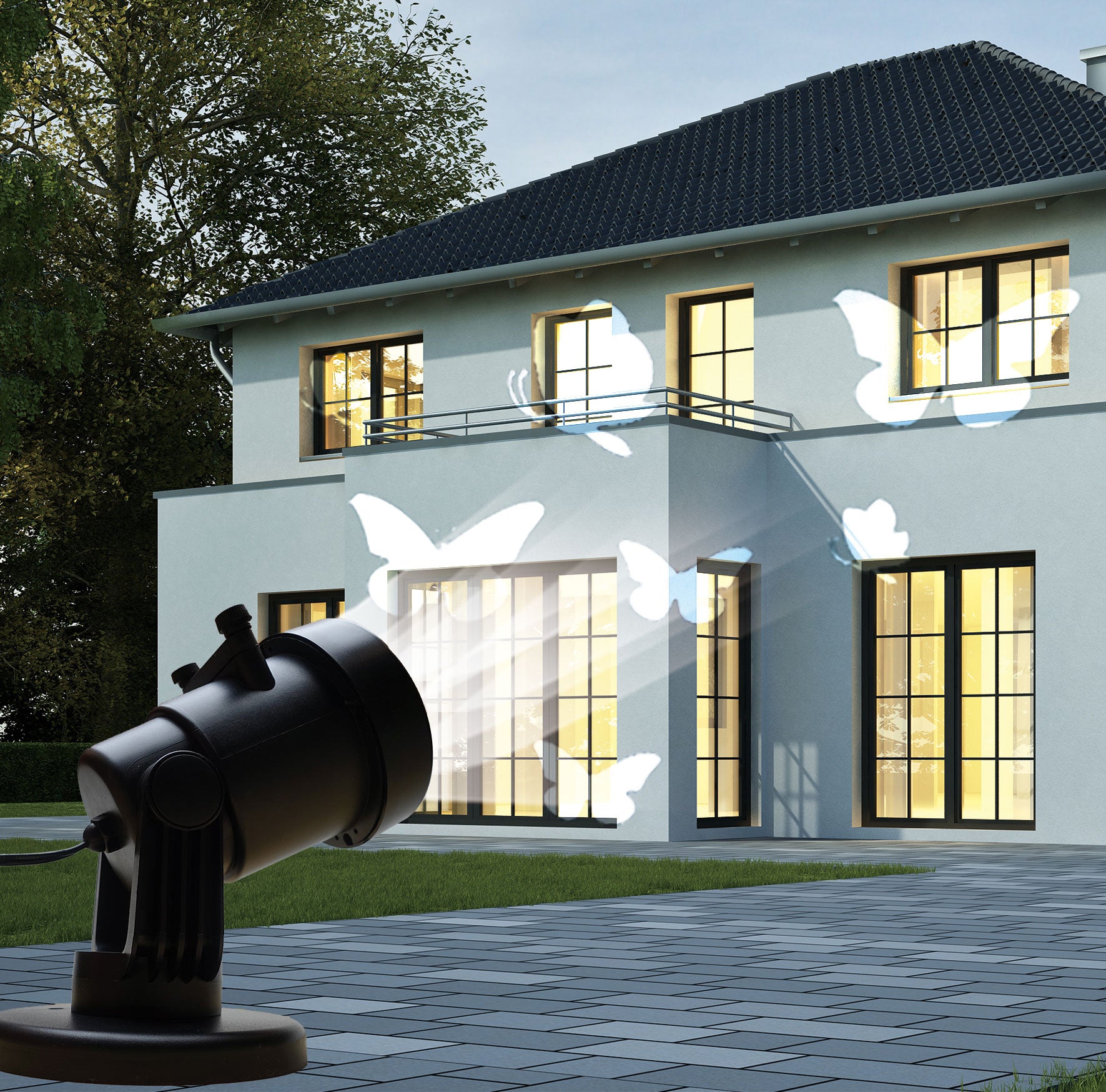 LED Projektor mit 6 Motiv-Schablonen Weißes Licht Gartenprojektor Weihnachtsdeko Effektlicht