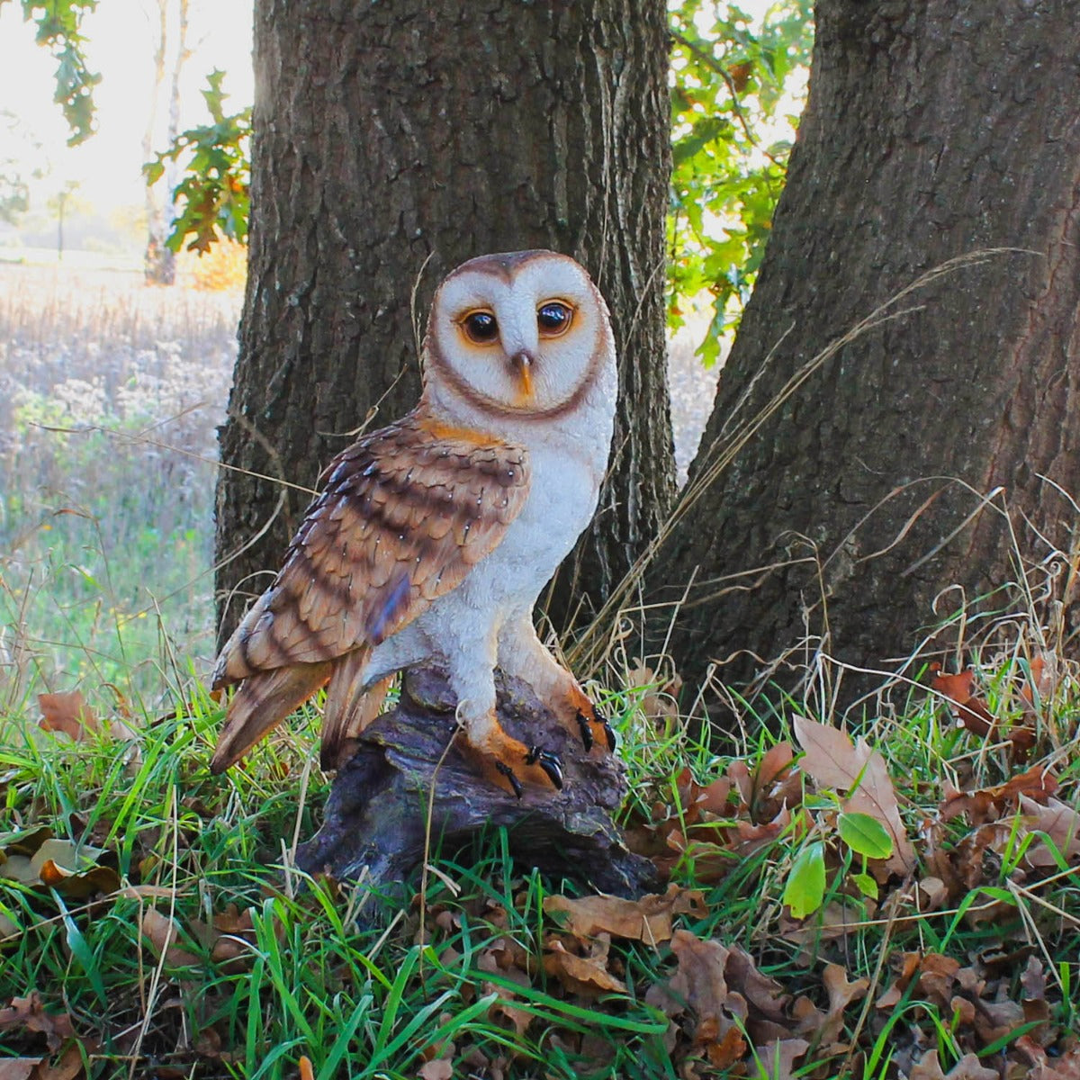 Eulen Figur auf Stamm sitzend Uhu Eule Deko Vogel