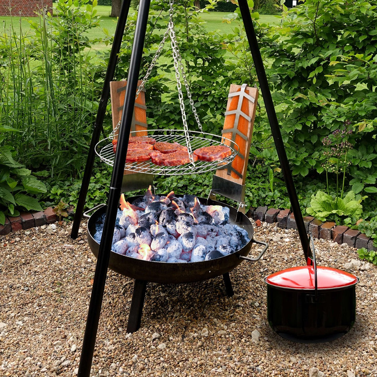 Grill Set 4 in 1 Feuerschale Schwenkgrill Flammlachs Grill Feuertopf Feuerkorb