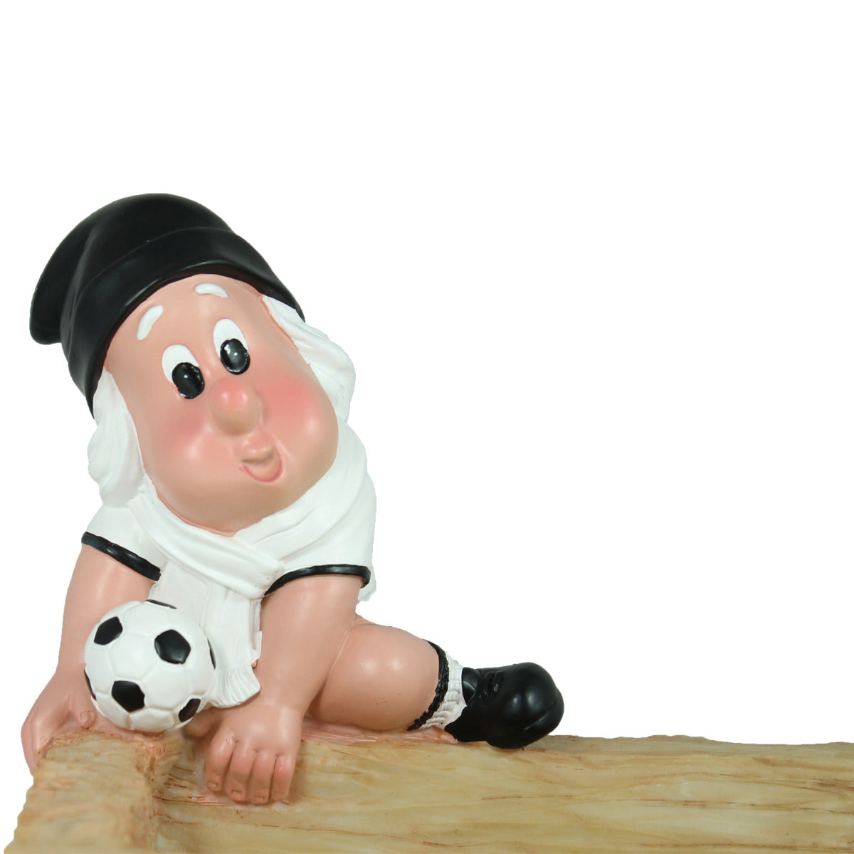 Zwerg mit Schale und Fussball weiß