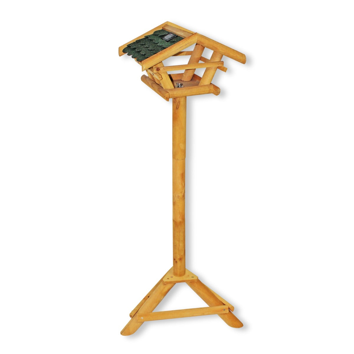 Vogelfutterhaus mit Ständer und LED Solar Beleuchtung Vogelhaus TIROL Futterstelle massiv mit Ständer