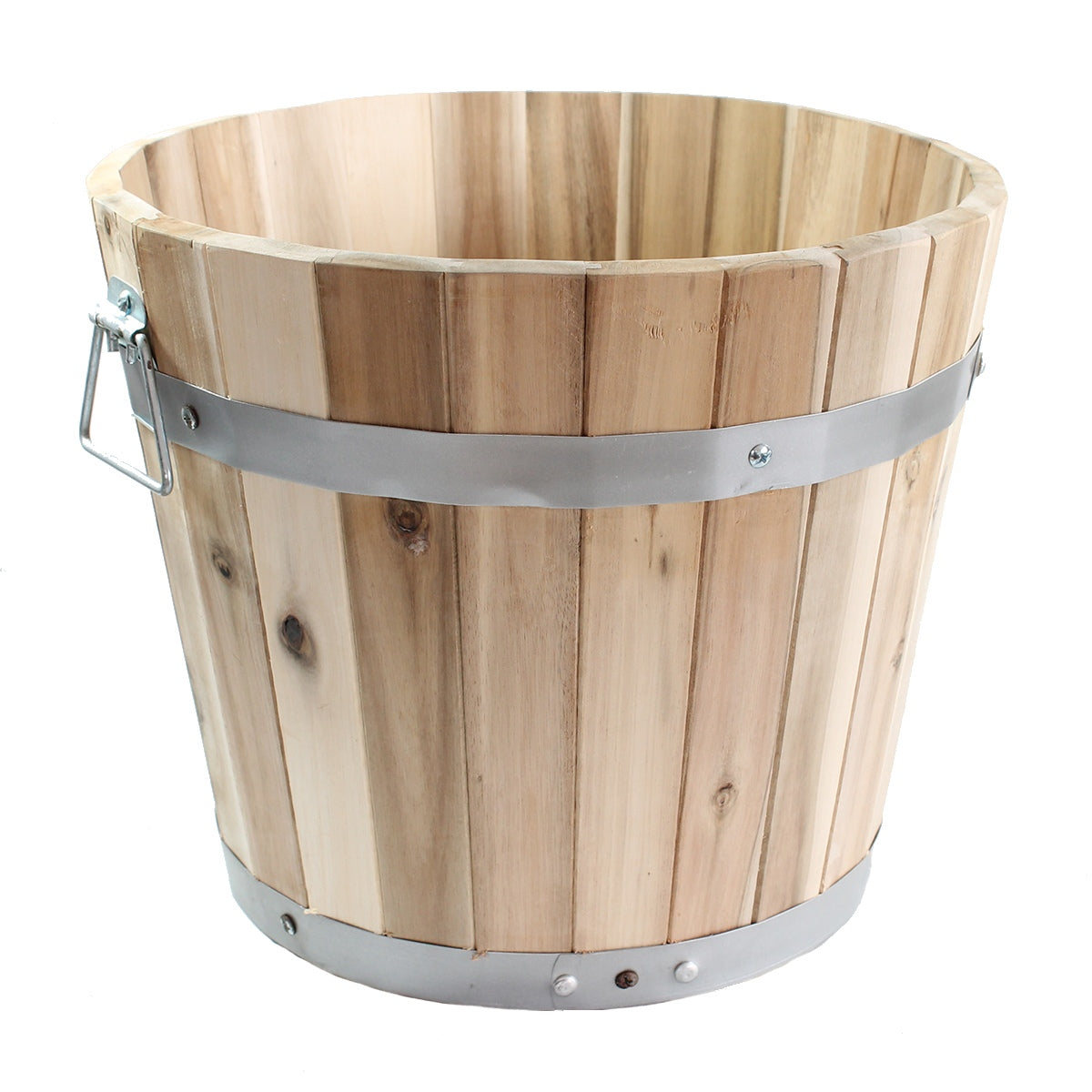 Pflanztopf rund mit Griffen Pflanzkübel aus Holz 33 cm Holzfass optik Blumenkübel Blumentopf natur