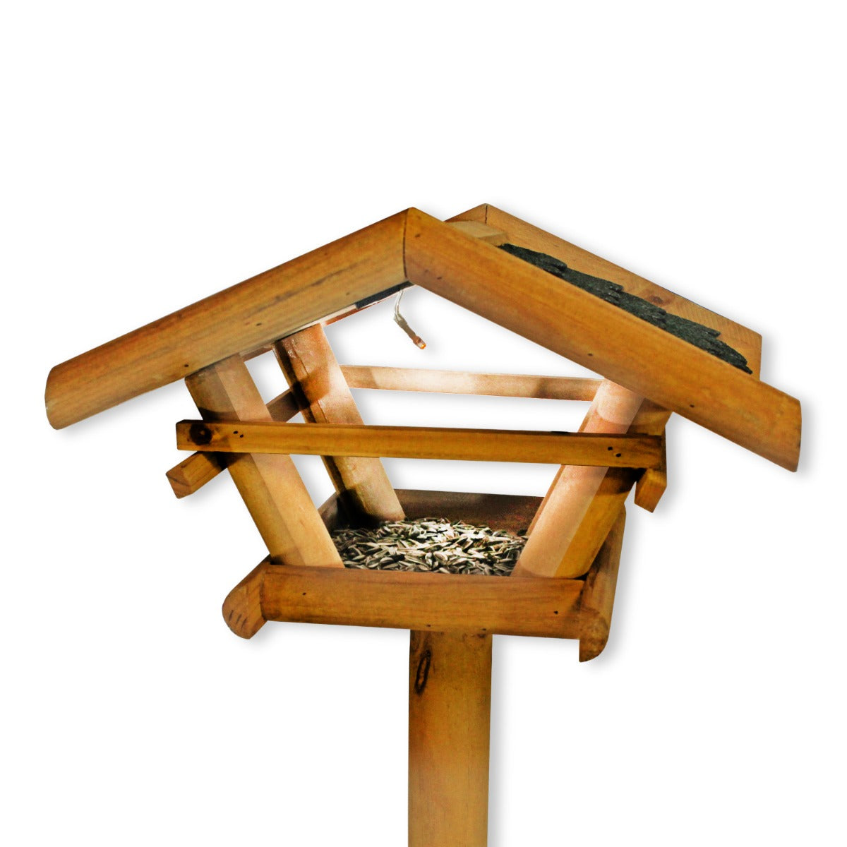 Vogelfutterhaus mit Ständer und LED Solar Beleuchtung Vogelhaus TIROL Futterstelle massiv mit Ständer
