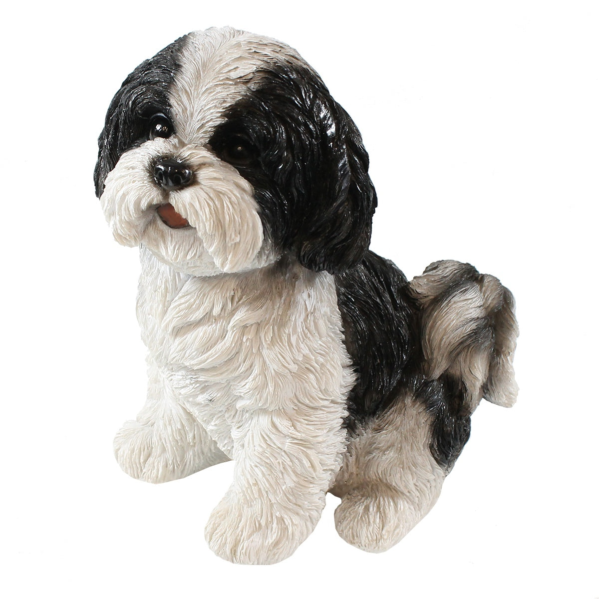 colourliving Hunde Figur Shih Tzu Welpe sitzend weiß-schwarz Hund Tierfigur Hundefigur