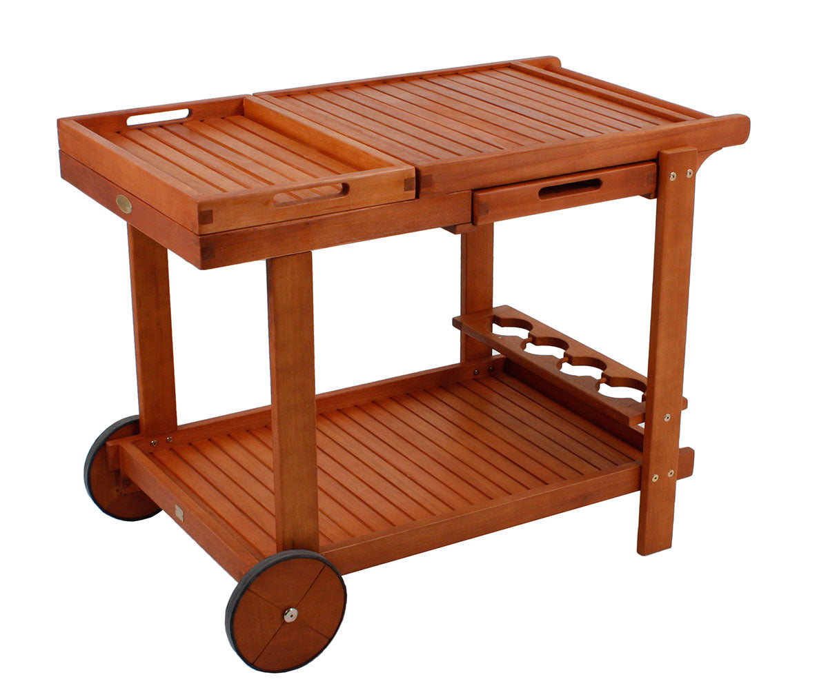 Servierwagen Beistelltisch HAYWARD Ablagetisch mit abnehmbaren Tabletts und Flaschenhalterung Holz Eukalyptus FSC 100%